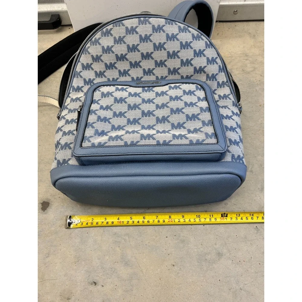 Michael Kors Cooper Bag Mens Large Blue Gray Logo Jacquard Commuter Backpack